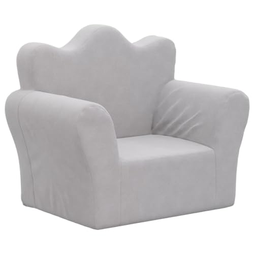 vidaXL Canapé pour Enfants, Siège avec Accoudoirs, Fauteuil avec Dossier pour Tout-Petits, Meuble de Chambre Salon, Gris Clair Peluche Douce