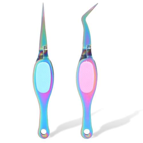 2PCS Stainless Steel Precision Tweezers Set, Soft Grip Reverse Tw...
