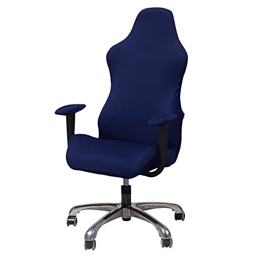 WOMACO Gaming Chair Slipcover Stretch Seat Chair Cover for Leather Computer Reclining Racing Ruffled Gamer Chair Protector (Dark Blue, One-size)