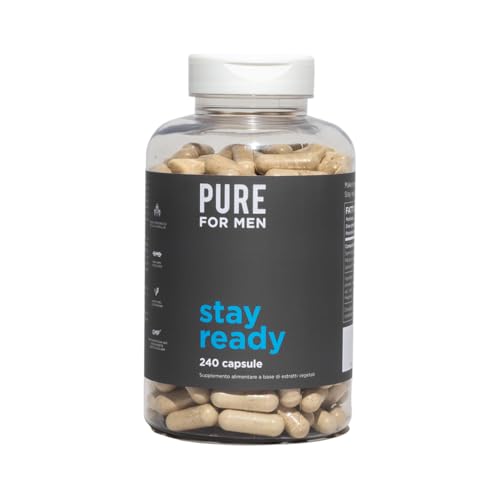 Pure for Men Integratore Alimentare di Fibre Stay Ready, 240 Capsule Vegane, Aiuta a Promuovere la Regolarità Intestinale - Con Psyllium Husk, Semi di Chia, Fibra di Avena, Formula Esclusiva