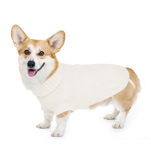 Image of Cozy Stretch Dog Turtleneck Sweater -Soft Warm Dog Knit Sweaters for Boy Girl Pets, Christmas Sweater Pullover for Small Medium Large Pup Winter Outfit,White L