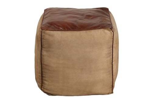 invicta INTERIOR Retro Sitzpouf Mustang 53cm Lederbezug mit Leinen Sitzwürfel Pouf Sitzhocker