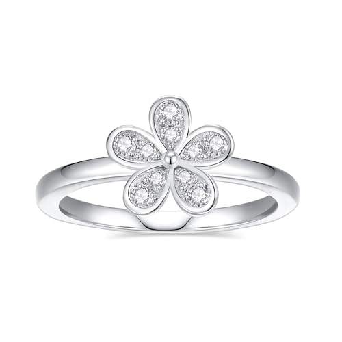 Moissanite Half Eternity Rings for Women,D Color VVS1 Moissanite Wedding Ring 925 Sterling Silver Flower Ring Promise Rings for Her