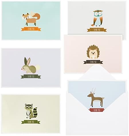 Best Paper Greetings 48 Pack Funny Woodland Animal Thank You Cards with Envelopes for Baby Shower, Kids, All Occasion (6 Cute Designs, 4x6 In)