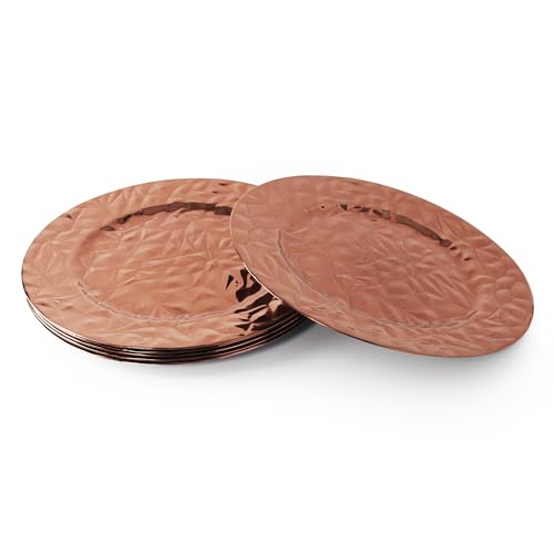 Geri Juego de platos rojos de 33 cm para debajo de los platos con volantes, brillantes, color rojo navideño (6)