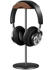 QinCoon Headphone Stand, Walnut Wood &amp; Aluminium Headset Stand, Nature Walnut Gaming Headset Holder with Solid Heavy Base for All Headphone Sizes (Black)