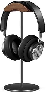 Headphone Stand, Walnut Wood & Aluminium Headset Stand, Nature Walnut Gaming Headset Holder with Solid Heavy Base for All Headphone Sizes (Black)