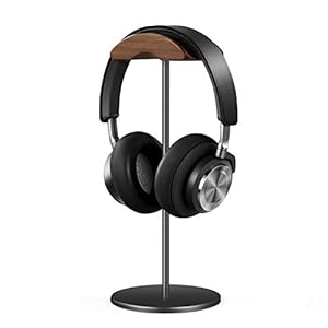 Headphone Stand, Walnut Wood & Aluminum Headset Stand, Nature Walnut Gaming Headset Holder with Solid Heavy Base for All Headphone Sizes (Black)