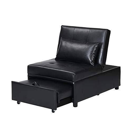 AUKUYEE Sofa 4 in 1 Sleeper Convertible Chair Multi-Function Guest, Folding Bed, Storage Ottoman, Black