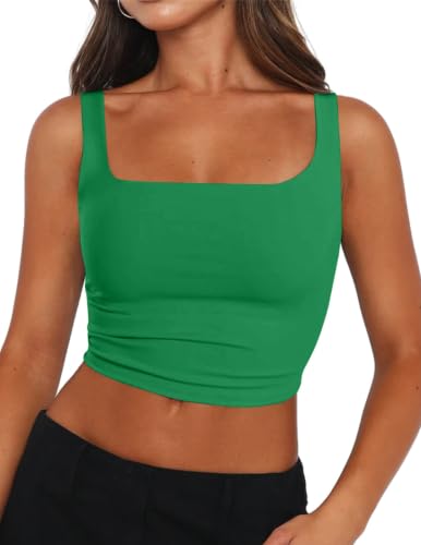Zeagoo Women's Square Neck Sleeveless Crop Tops 2026 Cute Double Layer Casual Slim Fit Trendy Tank Tops Green - image 1