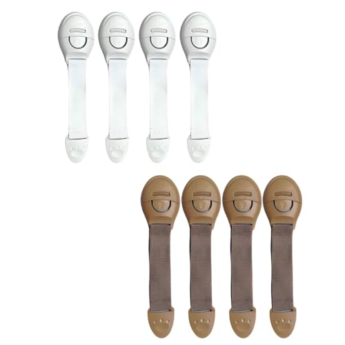 Image of KidDough Furniture Safety Locks for Kids - Pack of 4 Beige + 4 White Locks, Child Safety Locks for Drawers, Cabinets, Fridge, Cupboard Lock, Strong and Adhesive Safety Locks