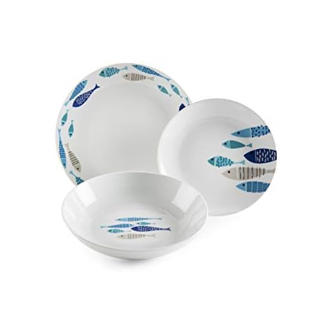 Excelsa Ocean North Sea - Juego de platos de 18 piezas, porcelana Cover