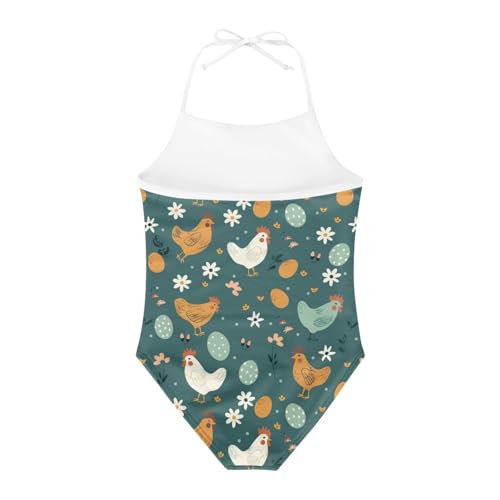 Image of KiuLoam Orange Pink Tropical Leaf Girls One Piece Swimsuit Quick Dry Beach Swim Bathing Suit for 3-8 Years Little Girls