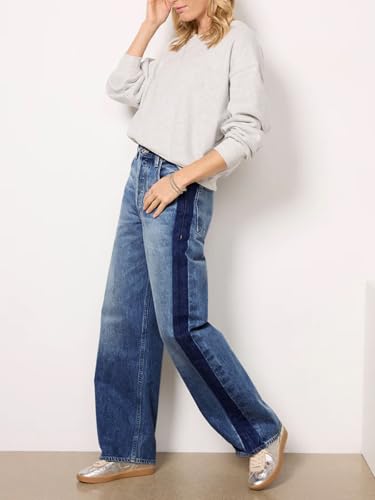 Cicy Bell Womens Wide Leg Jeans Casual Loose High Waisted Color Block Vintage Baggy Denim Pants2