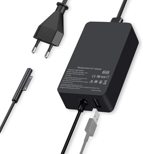 65W Alimentatore Surface Pro Caricatore Per Microsoft Surface Pro 9/Pro 8/Pro 7/Pro 7+/Pro 6/Pro 5/Pro 4/Pro 3/Pro X, Surface Go, Surface Laptop, Surf