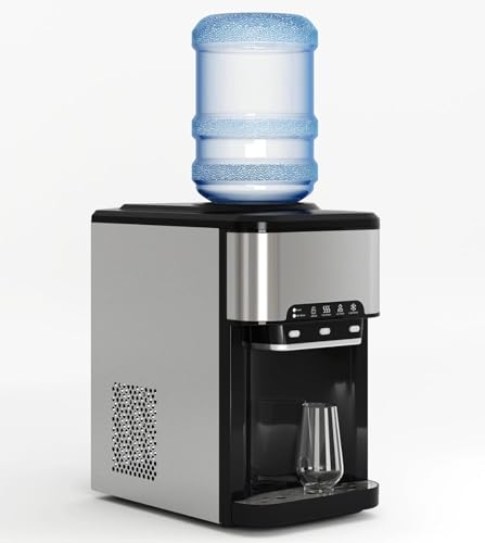 TABU 3 in 1 Countertop Water Dispenser with Ice Maker, 44LBS/24H Top-Loading Water Cooler with Ice Maker & 4Lbs Storage Basket, 3 Temperature Settings of Hot&Cold, Room Water, for 3-5 Gallon Bottle
