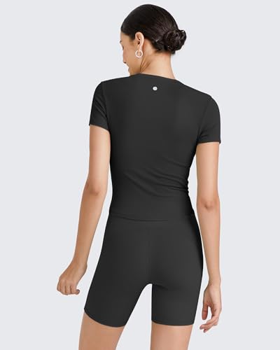 Image of G4Free BareFeel Womens Workout Tops Short Sleeve Half Zip Slim Fit Athletic Shirts Gym Running Yoga Slight Crop Tshirts