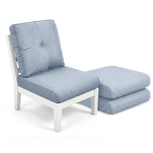 Image of Luxury 4 inch Thick Outdoor Cushion Set of 3 - 22x24 Patio Furniture Cushions with 28D High-Density Foam, Water-Resistant & Fade-Resistant Fabric, Removable Covers for Patio Furniture Sofa - Baby Blue