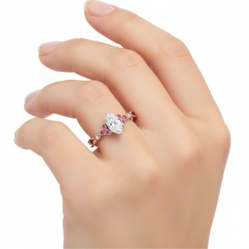 Image of 55Carat Choose Your Gemstone 14k Rose Gold Plated Marquise Shape Petite Engagement Ring Everyday Wedding Jewelry Handmade Gifts for Wife Celtic Knot Split Diamond CZ Birthstone Ring : US Size 4 to 12
