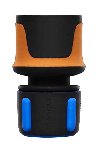 Fiskars Conexión para mangueras, Puntos de contacto SoftGrip, Tamaño universal, Ø 1,3-1,5 cm (1/2-5/8''), 30 g, Negro/naranja/azul, 1027072