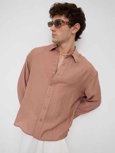 Image of VASTRADO Burnt Clay Sheen Crinkled Boxy Fit Crop Shirt