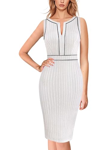 VFSHOW Womens 2025 Work Business Office Dresses Crew Neck Front Zipper Church Slimming Pencil Sheath Dress