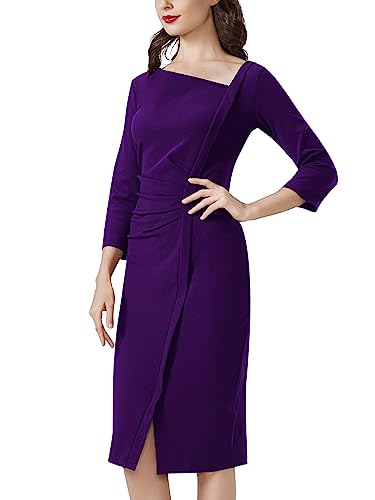 Image of AISIZE Women's Retro 3 /4 Sleeve Ruched Elegant Business Pencil Sheath Dress