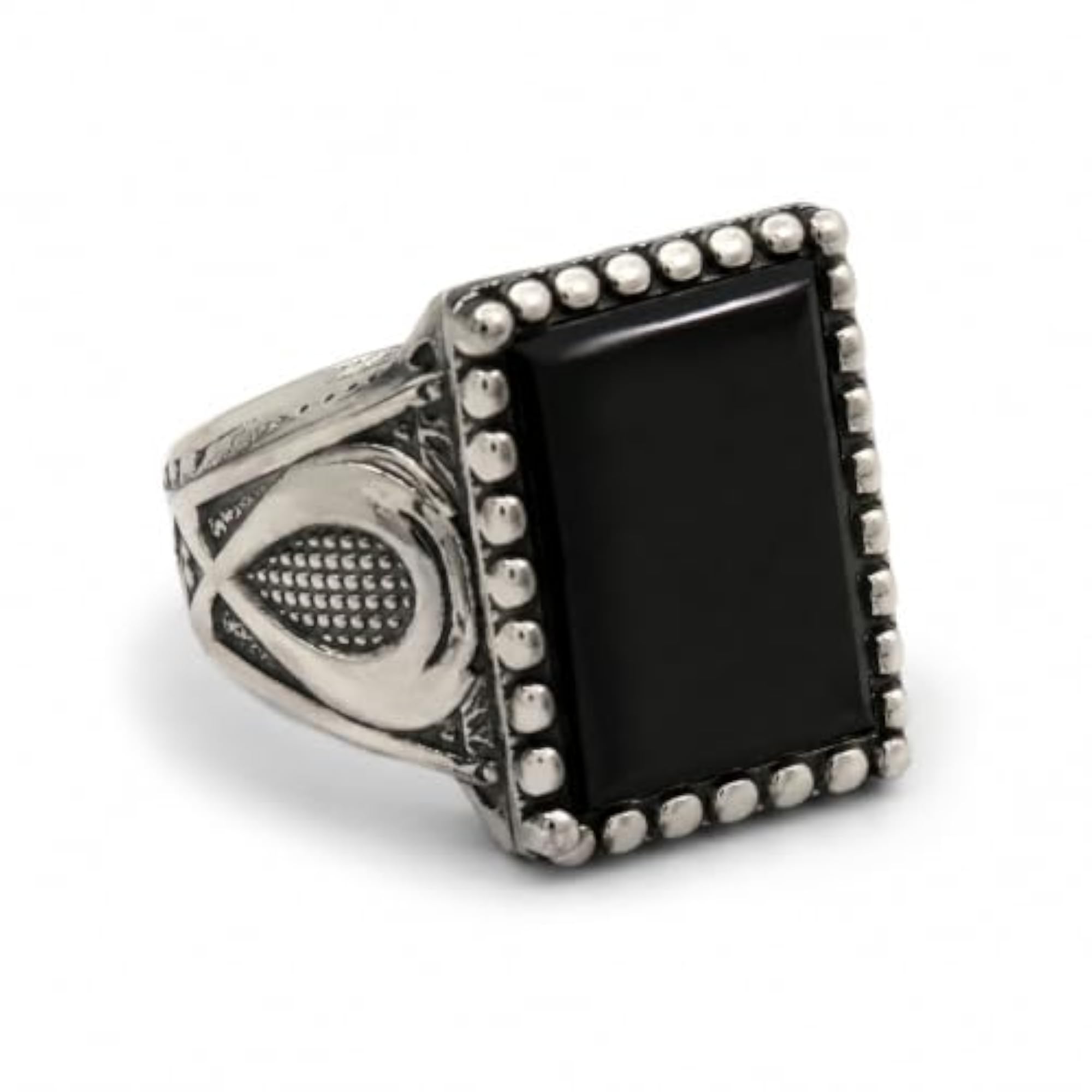 Men's Black Stone Signet Ring, Stylish Design