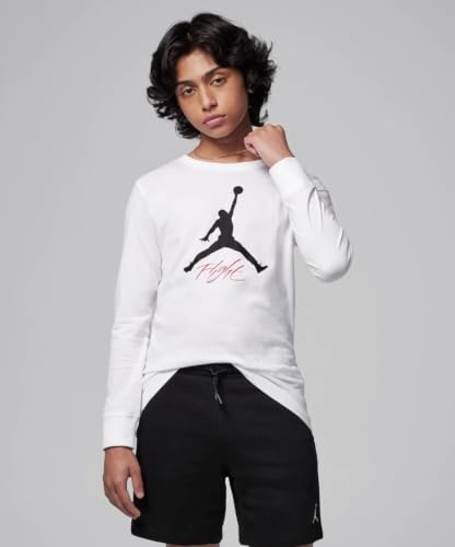 Jordan T-Shirt Manica Lunga da Ragazzo in Cotone Art. 95C892 (13-15 Anni (163-175 cm), Bianco)