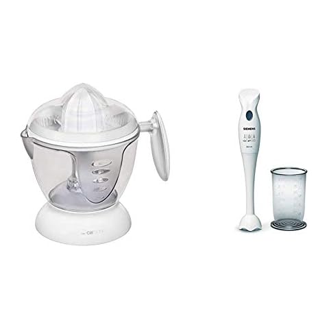 Clatronic ZP 3066 Zitruspresse mit 2 Presskegel und 1,2 Liter Fassungsvermögen, automatische Start-/Stoppfunktion, 40 Watt, Kunststoff & Siemens MQ5B150N Stabmixer Cover
