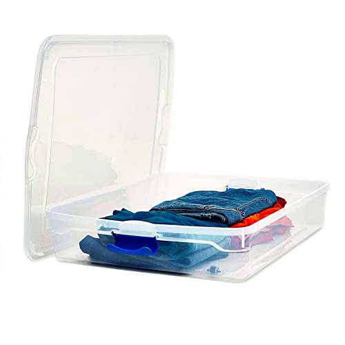 Homz 56 Quart Underbed Secure Latching Clear Plastic Storage Container Bin With Lid And Easy Glide Wheels For Home And Office Organization, (2 Pack) #TOP5