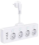 Steckdosenleiste mit USB, 4 Fach Mehrfachsteckdose Mit 2 USB C & 2 Type-C (5V 3.4A), 4 Unabhängige Schaltdosen Steckdosenadapter mit Kable USB Mehrfachstecker für Küche Büro, Hause und Reisen