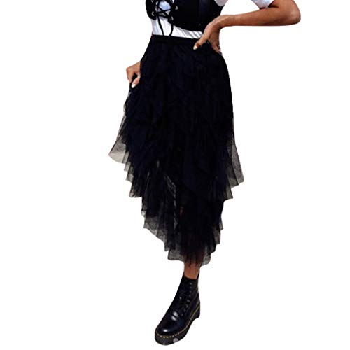 Lulupi Jupon Asymétrique Tulle Tutu Longue Femme Plissée Élastique Taille Haute Jupe Classique Soirée Casual Skirt Cover