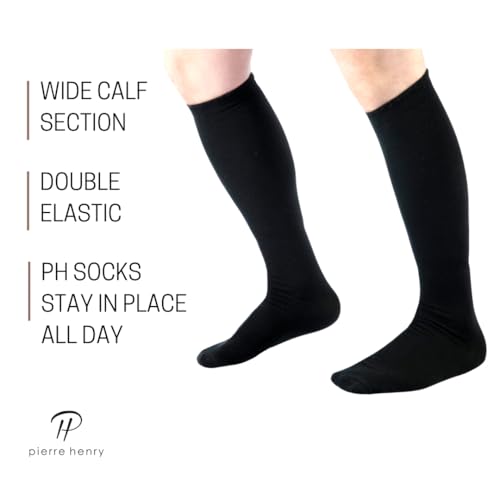 Pierre Henry Over the Calf Socks for Men | Formal Colors - All Solids | Design to Stay Up 12+ Hrs | Sizes 7-11 and 12-163