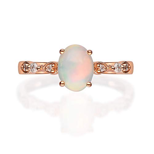 Gin & Grace 14K Rose Gold Natural Ethiopian Opal Ring with Real Diamonds for women | Ethically, authentically & organically sourced (oval) shaped opal hand-crafted jewelry for her | Opal Ring for women