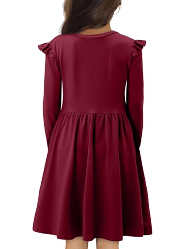 Yoklass Girls Long Sleeve Dress Casual A Line Ruffle Twirly Skater Dresses 4-13 Years4