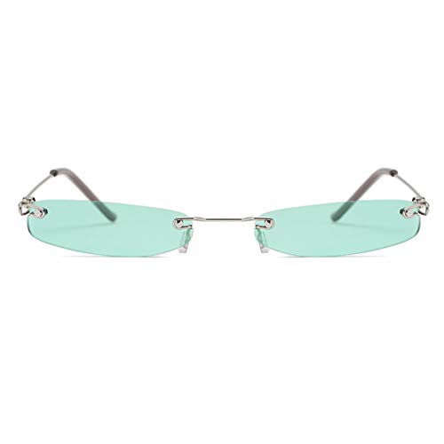 Women Tiny Rimless Rectangle Sunglasses Trendy Narrow Small Colored Lens Frameless Eyewear