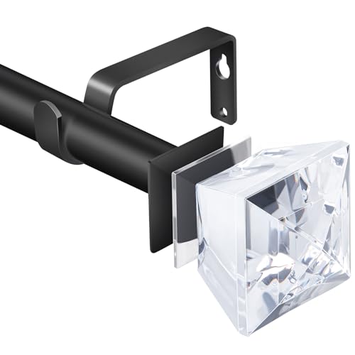 SCITOO Curtain Rods Set for windows 36 to 66 inches Adjustable Length 0.75inch Diameter Window Curtain Rod with Diamond Acrylic Finial,Matte Black