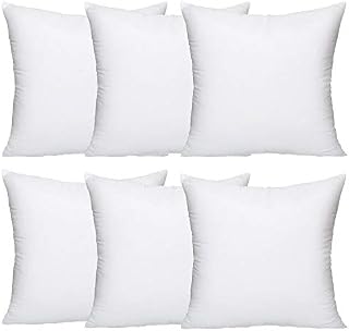 MobinaTextile Hollow Fiber Cushion Inserts Inner Cushions Pads Soft & Fluffy Square White Filling Bed Pillow (Pack of 6, 14'' x 14'')