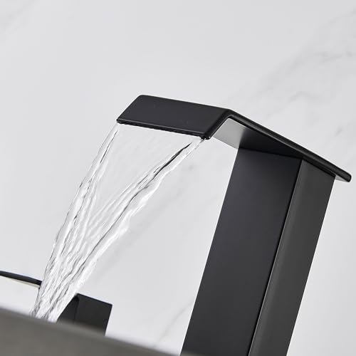 AVSIILE Waterfall Bathroom Faucet 3 Hole, Matte Black 8 Inch Widespread Bathroom Faucets & Parts, Modern 3 Piece Bathroom Sink Faucet, Touch On Lavatory Faucet for Bathroom Vanity Sink