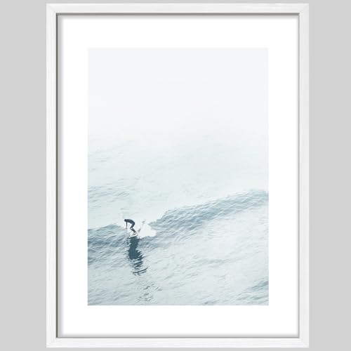 SIGNWIN Framed Poster Surfer on Wave Dynamic Ocean Scene with Surfer Illustrations Nature Wilderness Minimalist Decorative for Living Room, Bedroom, Office - 11"x14" White