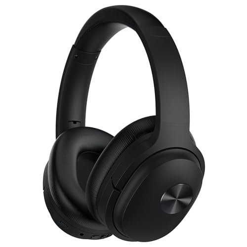 vibeadio SE7 Active Noise Cancelling Headphones Bluetooth Headphones with Microphone Wireless Over Ear, Deep Bass, Comfortable Protein Earpads, 30 Hours Playtime for Travel/Work, Black Pcs