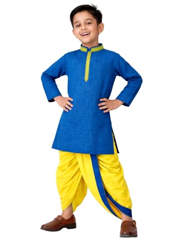Image of Boys Ethnic Kurta & Elastic Waist Dhoti Set