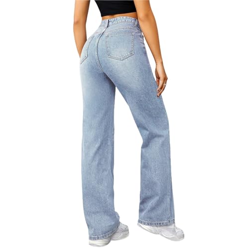 Straight Leg Jeans for Women Baggy High Waisted Mom Trouser Jeans with Pockets Casual Loose Comfy Lounge Denim Pants4
