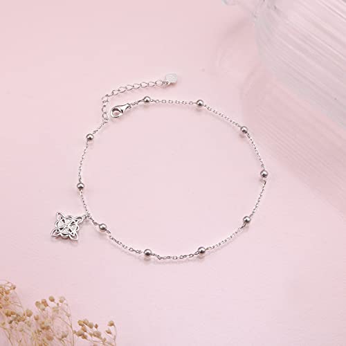 Image of FLYOW S925 Sterling Silver Anklet for Women Summer Boho Beach Charm Adjustable Foot Ankle Bracelet Jewelry Birthday Gift