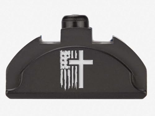 NDZ Performance Brass Grip Frame Plug for Glock 17 19 22 23 24 31 34 35 Gen 4-5 9mm .40 .357 .45 Gap with Backstraps, Black Laser Engraving, Armor Black Cerakote - US Flag Cross