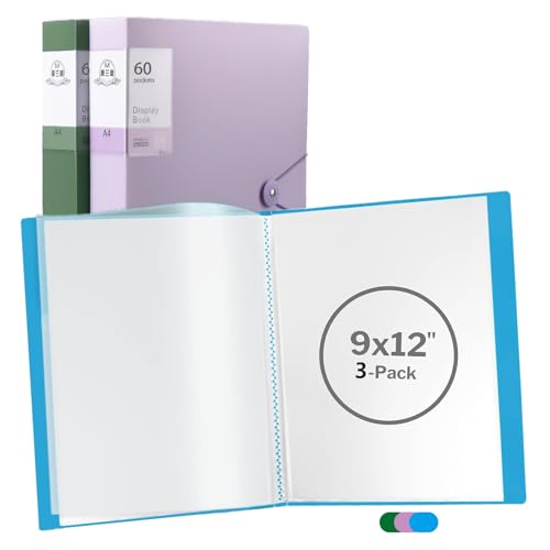 ULVBABI Display Book Folder A4 with 60 Plastic Pockets | 3 Pack Presentation Display Folders, Poly Pocket Folder & File with Plastic Sleeves for School, Office, Interviews, Financial Documents (3)