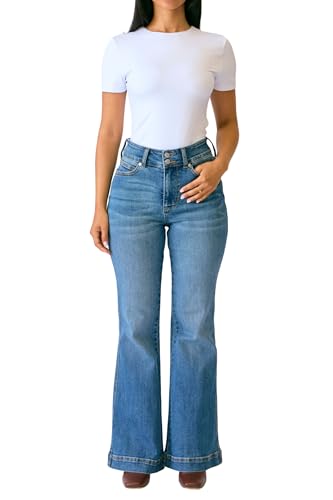 Judy Blue Women's High Waist Flare Jeans – Petite Fit, Tummy Control, Double Button WB, Stretch Denim, Inseam 30"2