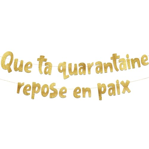 Bannière dorée à paillettes « Que ta Quarantaine repose en paix » – Bannière de fête d'anniversaireâ€¦ – Vignette