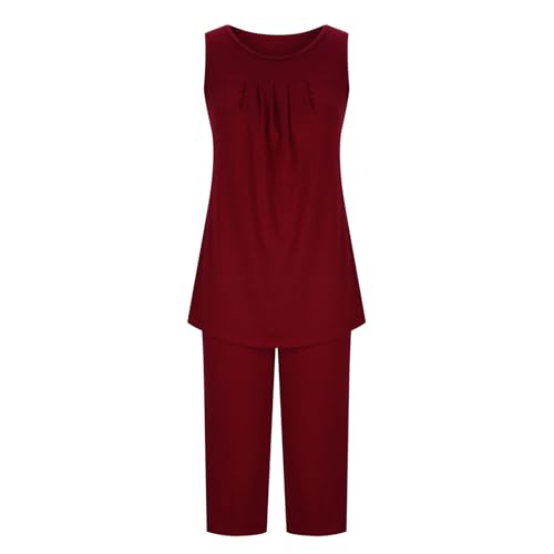 RLEHJN Shorts and Top Set Women UK Clearance, Two Piece Outfit Women Co Ord Set Pleated Tank Tops & Knee Length Shorts with Pocksets Y2k Summer Clothes Ladies Tracksuit Sets Loungewear - Image 5
